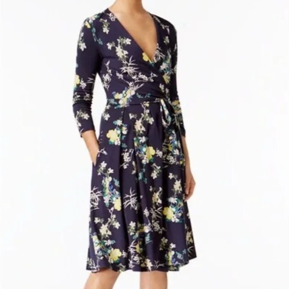 MaxMara Navy Floral Long Sleeve Dress